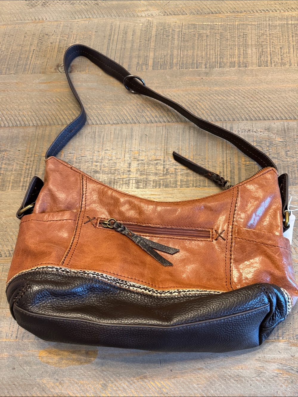 The Sak Two-Tone Brown and Dark Brown Leather Shoulder Bag